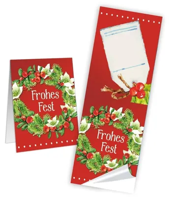 Produktbild von Logbuch-Verlag 10 Weihnachtsaufkleber rot grün FROHES FEST 5 x 14,8 cm beschriftbare Sticker lange Aufkleber Geschenkverpackung Weihnachten Weihnachtsgeschenk10 Aufkleber