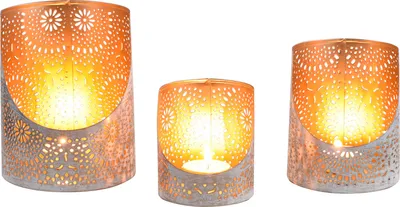 Produktbild von 3er Set Boho Deko Windlicht Teelichthalter Yulet Weiss