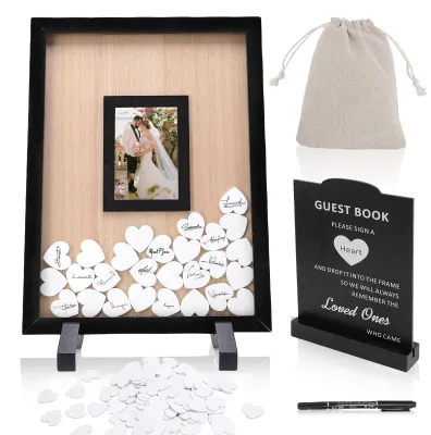Holz-Gästebuch mit 90 Herz-Tags für Hochzeit & Feiern