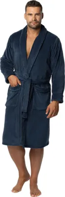 Produktbild von ENVIE kuscheliger und moderner Herren-Bademantel mit Bindeband und Taschen (M/L, Dunkelblau)