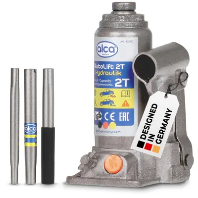 Produktbild von alca® Hydraulischer Wagenheber 2t I Stempelheber & Unterstellheber aus Stahl I für Auto, Motorrad, PKW & Werkstatt I Hubhöhe 158-308 mm I &
