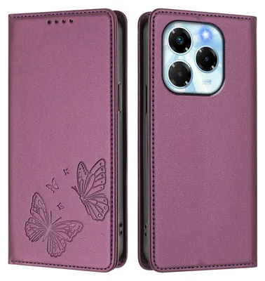 Produktbild von Lederhülle für Infinix Note 40X 5G, Schmetterling Prägung Leder Brieftasche Schutzhülle mit Ständer Lila