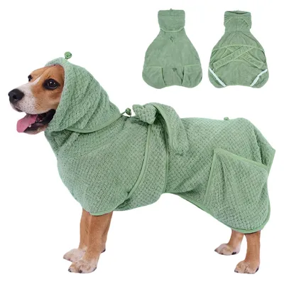 Imagen del producto de Bata para perros – Super absorbente y de secado rápido – Diseño de piña, color verde – Talla M