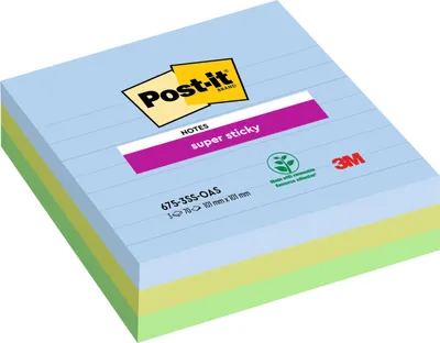 Productafbeelding van Post-it® 7100259444 Post-it® Super Sticky Oasis plaknotities, extra sterke hechting, verkrijgbaar in verschillende kleuren, 3 blokken