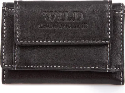 Produktbild von WILD Things Only Herren Geldbörse Echtleder Dreifach Metall Druckknopf Münzfach Klein Schwarz