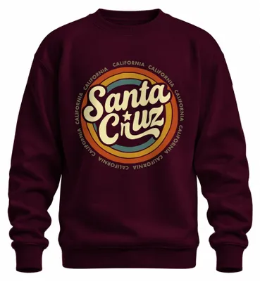 Immagine prodotto di Santa Cruz California Retro Vintage Surf Beach Waves Summer Unisex Felpa Pullover, Borgogna, M