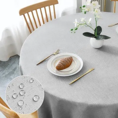 Immagine prodotto di Tovaglia in poliestere grigio chiaro, rotonda, 120 cm, lavabile, per soggiorno, sala da pranzo, balcone e giardino