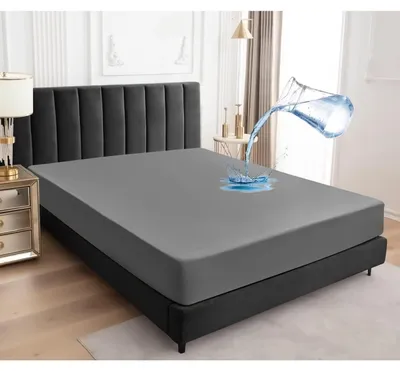 Obrázek produktu pro Voděodolné prostěradlo na matraci, šedá barva, rozměry 200x200 cm, výška matrace 30 cm, prodyšné, 360°
