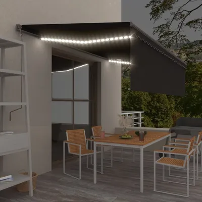Produktbild von PUEAZU Markise Manuell Einziehbar mit Rollo & LED 5x3 m Anthrazit - Markisen &31019