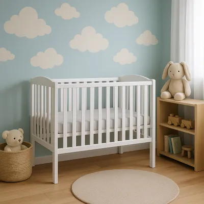 Produktbild von Beistellbett, Babybett Compact 100x50cm weiß Höhenverstellbar Beißschienen Matratze