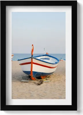 Produktbild von Boote am Strand– Wandbild mit Rahmen – Gerahmtes Bild  – Wanddekoration – 20x30 cm – Schwarz