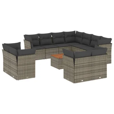 Produktbild von Modulare Garten-Sofagarnitur, 12-teilig, mit Stauraum, wasserabweisendem Beutel, Poly Rattan Grau, Akazienholz-Tisch, UV-beständig