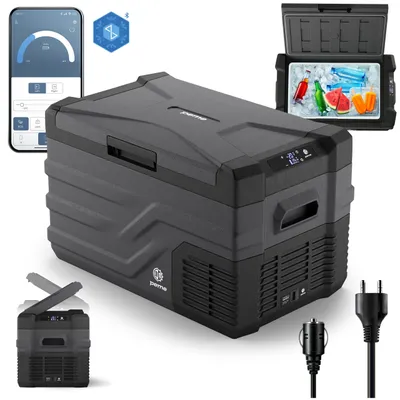 Produktbild von PEME Quest 30 Liter elektrische Kühlbox zum Kühlen und Warmhalten, 12/230V mobiler Kühlschrank, USB-Anschluss, Gefrierpunkt bis -20, für Camping