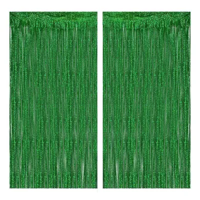 Produktbild von Grün Lametta Vorhang 2er Set Glitzer Folienfransen Hintergrund Deko Party Geburtstag Hochzeit Fotowand Raumdeko
