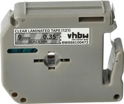 Produktbild von vhbw Schriftband-Kassette kompatibel mit Brother PT PT-65SCCP, PT-65SB, PT-65, PT-65VP, PT-65SL Etiketten-Drucker 8m x 9mm Schwarz auf Transparent