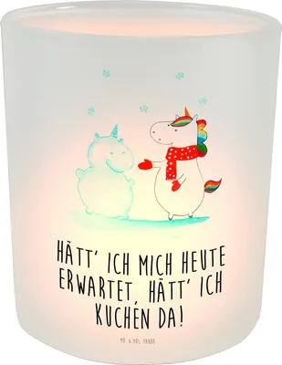 Produktbild von Mr. & Mrs. Panda Windlicht Glas Einhorn Schneemann - Transparent - Geschenk, Unicorn, Kuchen, Schnee, Kerzenhalter, Weihnachten, Teelichthalter, Outdoor, Winter, aus