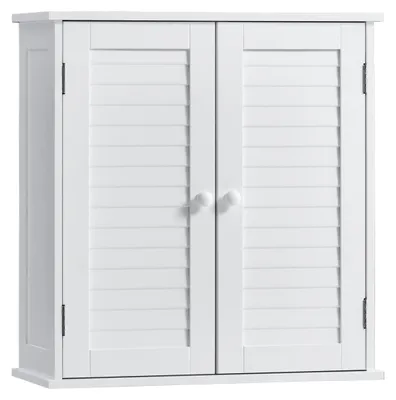 Image de Armoire de salle de bain avec 2 portes et étagère, blanche