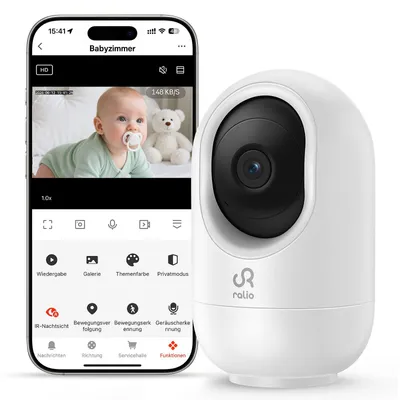 Produktbild von Babyphone Kamera 2K/3MP WiFi Sicherheitskamera mit App Steuerung, Nachtsicht, Bewegungserkennung, Zwei-Wege-Audio, Cloud & 256GB Speicher