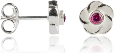 Produktbild von Sterlingsilber Ohrstecker Blume mit Zirkonia in verschiedenen Farben Farbe - Rot