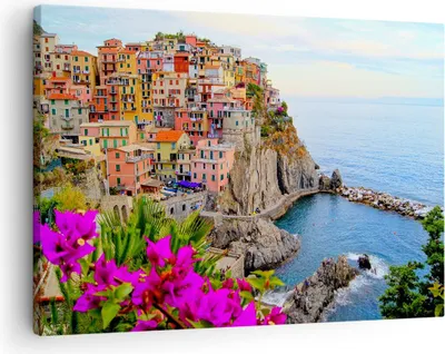 Produktbild von Bild auf Leinwand - Leinwandbild - Italien küste felsen landschaft - 70x50cm - Wand Bild - Wanddeko - Leinwanddruck - Bilder - Kunstdruck - Wanddekoration - Leinwand bilder - Wandkunst - AA70x50-2684