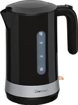 Produktbild von Clatronic Wasserkocher 1,8L mit verdecktem Edelstahlheizelement | Kettle mit herausnehmbarem Kalkfilter & verriegelbaren Deckel | Einhandbedienung | 2200W | Wasserkocher schwarz | WK 3452