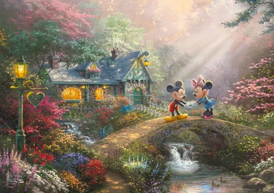 Imagen del producto de Thomas Kinkade Studios: Mickey y Minnie en una lata de metal con motivos nostálgicos (500 piezas)
