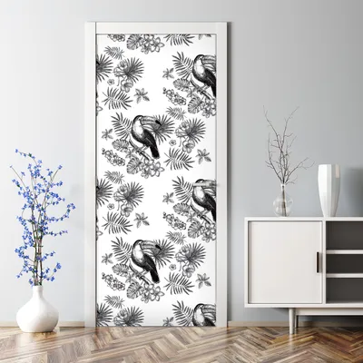 Produktbild von Dekorative Türtapete selbstklebend Klebefolie Türaufkleber Aufkleber Flamingo und Blätter 70 x 200 cm