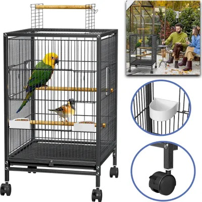 Obrázek produktu pro XMTECH ptačí klec voliéra na kolečkách 46x46x91cm - kovová klec pro papoušky, s bidýlky, krmítky, odklopnou střechou a snadno čistitelným zásobníkem na trus, typ D