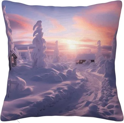 Produktbild von Quadratische Kissenhüllen mit Schneeflockenmotiv und Hausbäumen für Sofa, Couch, Garten, Wohnzimmer und Büro