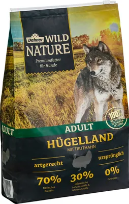 Produktbild von Dehner Wild Nature Hundefutter Hügelland, Trockenfutter getreidefrei, für ausgewachsene Hunde, Truthahn 4 kg