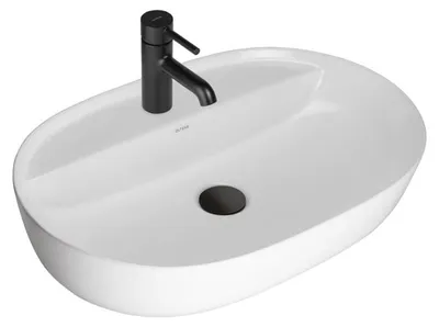 Imagen del producto de OLTENS Hamnes, lavabo oval de encimera, delgado, 62 x 42 cm, con orificio para grifo