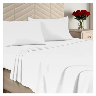 Produktbild von Bettwäscheset aus gebürsteter Mikrofaser, weiche Bettlaken für Queensize-Bett, bestehend aus 1 Bettbezug, 1 Spannbetttuch und 2 Kissenbezügen, tiefer Umschlag, Weiß