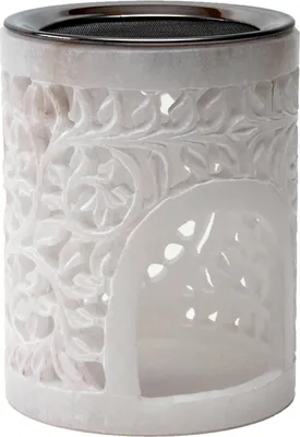 Produktbild von Weihrauchbrenner, Windlicht, Lotos Alabaster, Softstone mit Edelstahlsieb im Blumenrankendesign, Höhe 12 cm, Ø 9 cm
