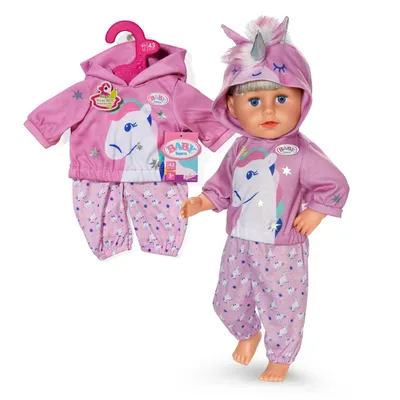 Produktbild von BABY born Einhorn-Outfit mit rosa Hoodie  und Hose für 43cm Puppen.