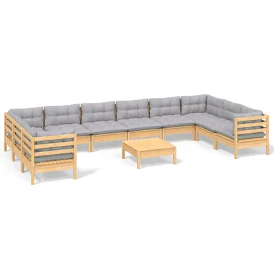 Produktbild von 11-tlg. Garten-Lounge-Set mit Grauen Kissen Kiefernholz