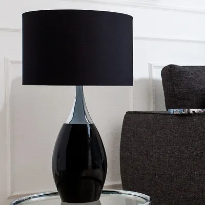 Produktbild von cagü: Tischlampe ANTJA Schwarz-Silber mit Leinenschirm 60cm Höhe