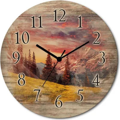 Produktbild von ARTland Holz Wanduhr Funkuhr - schwarzer Zeiger Alpines Hochland Größe: 30x30 cm