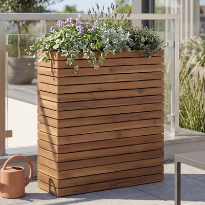 Produktbild von Pflanzkasten MCW-L21, Hochbeet Pflanzkübel Blumentopf, eckig 77x63x23cm Outdoor Akazie Holz MVG-  hellbraun