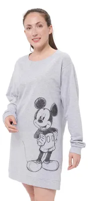 Produktbild von Disney Mickey Mouse Nachthemd für Damen Schlafshirt Pyjama langärmlig lange Ärmel Oberteil Grau M