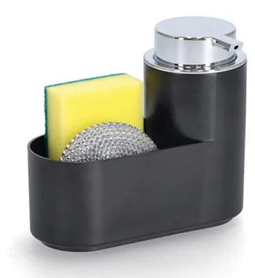 Produktbild von ZELLER 14752 Seifenspender-Set 3-teilig aus Kunststoff, schwarz, 17 x 7,4 x 14,5 cm