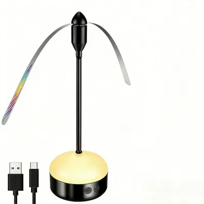 Produktbild von 1X Fliegenabwehr Tischventilator mit LED Licht, Fliegenwedler, Wiederaufladbarer Camping Tischlüfter 180° Verstellbar für BBQ Picknick