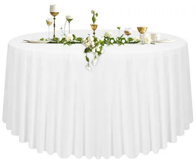 Obrázek produktu pro Kulatá ubrus, průměr 305 cm, bílá, vyrobená z polyesteru, omyvatelná, vhodná pro stoly o průměru 150-240 cm, 1 kus