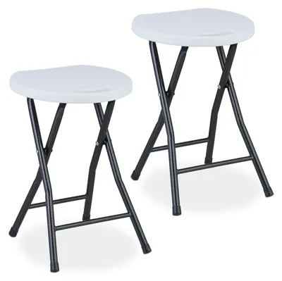 Produktbild von Klapphocker Faltstuhl Hocker - Set aus 2 Stück - Mit Griff - Weiß - 46 x 31 x 30 cm