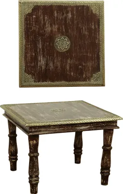 Produktbild von Vintage Couchtisch Beistelltisch Anjay 55cm Groß | kleiner Tisch aus Holz massiv mit Messing verziert für Ihre Wohnzimmer | Niedriger Sofatisch Wohnzimmertisch Braun