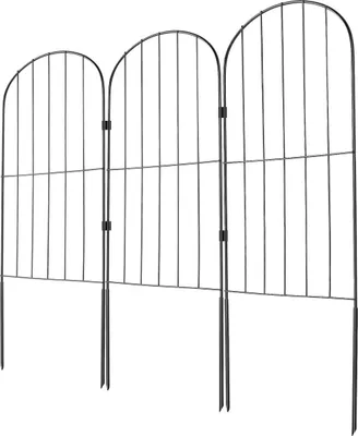 Immagine prodotto di Recinzione da giardino, recinzione senza scavo 24''(H)x13''(L) Recinzione di protezione dagli animali, recinzione decorativa sotterranea da giardino con spaziatura dei picchetti di 2 pollici, recinzione metallica per cani per cortile e patio esterno, confezione da 10 pezzi