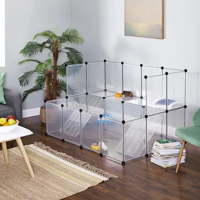 Produktbild von SONGMICS Klec pro malá zvířata, dvoupatrová s kovovými mřížovými schůdky 143x108x92cm bílá