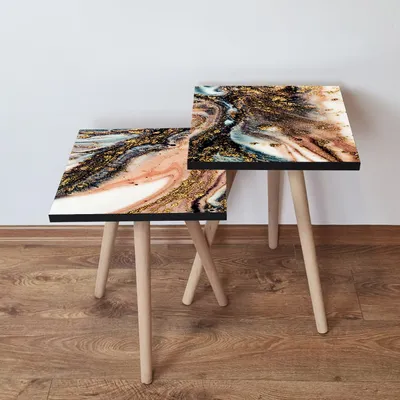 Imagen del producto de Skye Decor, 2Shp438 - Multicolor, Juego de dos mesas auxiliares, Multicolor, 100% MDF, 35 x 35 x 47 cm
