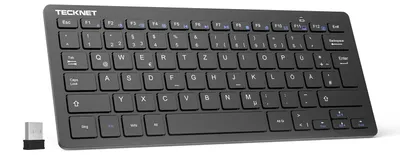 Produktbild von TECKNET Slim Kabellose Tastatur, Deutsches Layout, 78 Tasten Mini Wireless Tastatur mit Nano USB Empfänger für Windows/Chrome OS Smart TV - Schwarz