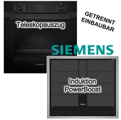 Produktbild von Herdset SIEMENS Einbaubackofen 3DHeißluft Hydrolyse Teleskopauszug + Induktionskochfeld varioInduktion powerBoost
