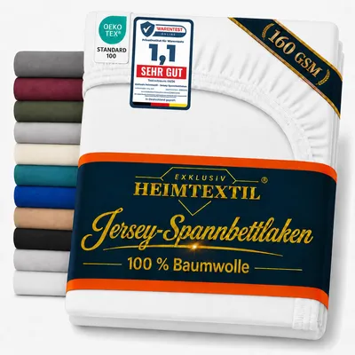 Produktbild von EXKLUSIV HEIMTEXTIL Jersey Spannbettlaken Deluxe 120 x 200 cm Weiss 160 GSM, 100% Baumwolle Bed-Sheet Bettlaken Spannbetttuch Topper Leinentuch